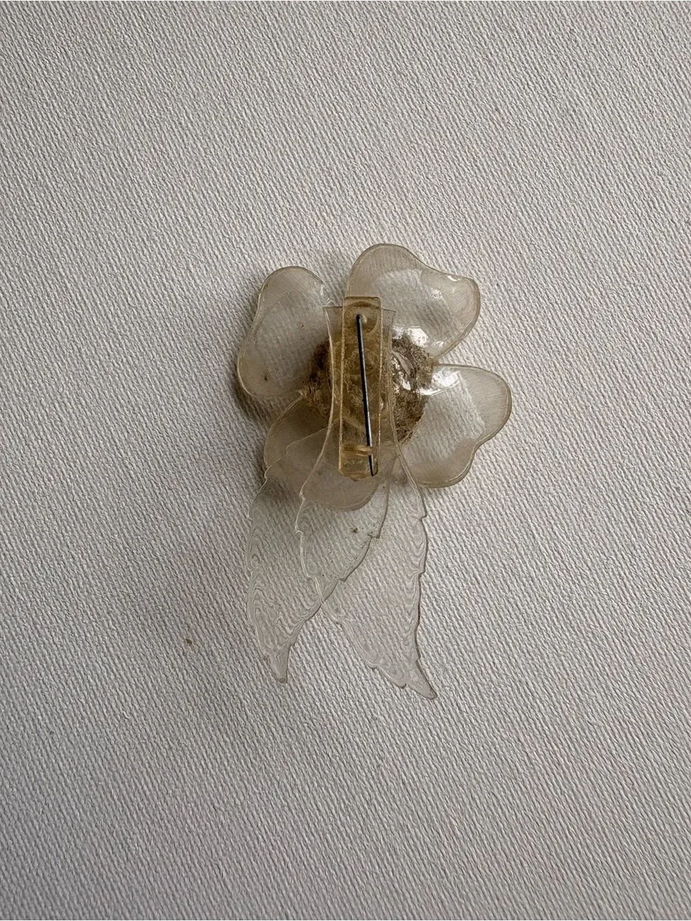 Vintage Clear Plastic Flower Brooch Pin Lucite Floral Retro Mod Statement Pin